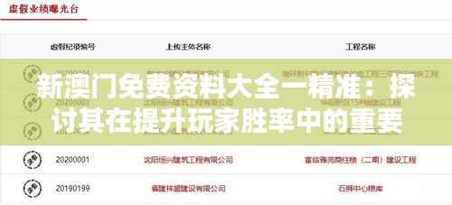 新澳门免费资料大全一精准:探讨其在提升玩家胜率中的重要作用